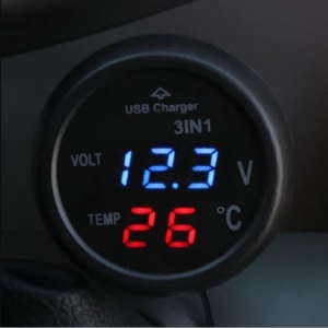 Încărcător multifuncțional Techstar - Voltmetru + termometru LCD, alimentare 12/24V la brichetă
