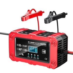 Incarcator inteligent Techstar BC-1206 rosu cu cleme pentru baterii auto moto 12V 6A