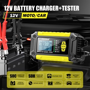 FOXSUR FTC-1206 Redresor si Tester Baterii Auto Moto, afisaj LCD si functii multiple