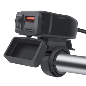 Incarcator USB-C si USB pentru motocicleta Techstar A83PD vedere laterala pe ghidon
