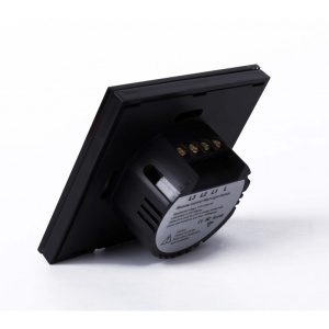 Vedere din spate a intrerupatorului touch Techstar TG02 negru cu borne de conectare