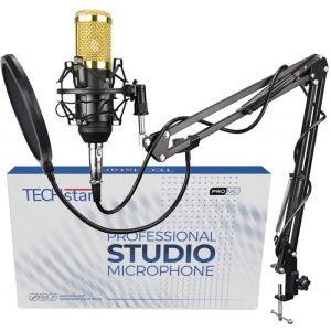 Microfon Profesional de Studio, Techstar® BM800 Condenser, Stand Inclus pentru Inregistrare Vocala, Streaming, Gaming, Podcast, Vlog, Gold - Img 2
