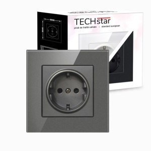 priza Techstar Crystal TS1 frontala gri metal design modern 16A