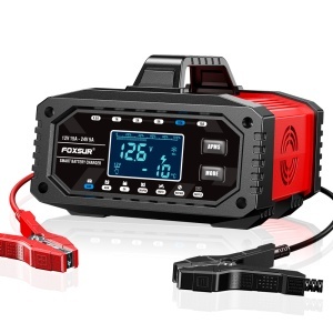 Redresor incarcator inteligent baterii auto FOXSUR 12V 15A / 24V 5A cu afisaj LCD, mod reparare, curent reglabil si 10 trepte incarcare pentru baterii plumb-acid, AGM, GEL, EFB, LiFePO4, auto si moto