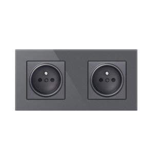 Resigilat Priza Techstar® Crystal TS2, Dubla, Sticla Securizata, Culoare Gri Metal, 16A - Img 1