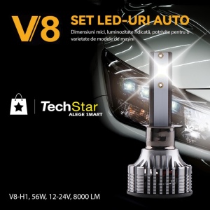 Set 2 LED-Uri Auto Techstar® V8, 9012, 120W, 12-24V, 15000 Lumeni, 6000K, Unghi Fascicul 360°, CSP 3570, Canbus, Radiator Aluminiu, Racire Cooling Tech, Argintiu - Img 9