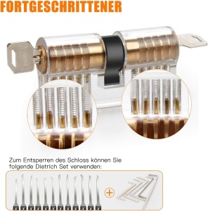 Set 26 Piese Lacatuserie Lock Picking, 4 Incuietori Transparente de Antrenament, 12 Instrumente Metalice, 5 Chei de Tensionare, Trusa Profesionala cu Husa - Img 4