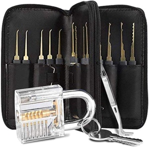 Set 33 Piese Instrumente Lacatuserie si Lock Picking, Lacat Transparent de Antrenament, Trusa Deschidere Incuietori, Instrument Mecanic Tip Pistol, Husa Depozitare - Img 2