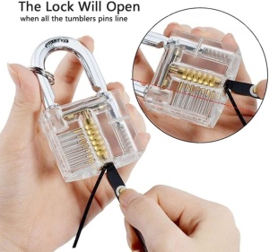 Set Instrumente Lacatuserie Lock Picking, Dispozitiv Mecanic Tip Pistol, Lacat Transparent Antrenament, Trusa Unelte Deschidere Incuietori, Set 5 in 1, Husa Depozitare - Img 4