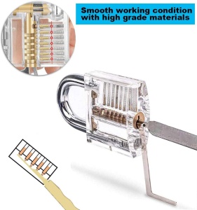 Set Instrumente Lacatuserie Lock Picking, Lacat Transparent de Antrenament, 17 Unelte Metalice, Set 5 in 1 Tip Card, 2 Chei, Trusa Practica pentru Incepatori - Img 5
