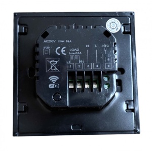 Termostat smart Techstar TH-20W negru vedere spate conexiuni electrice