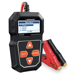 tester kw208 cu ecran lcd aprins si clesti rosii, vedere frontala