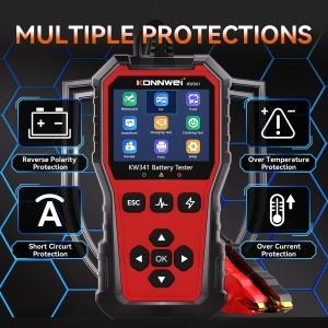 Tester baterie auto KONNWEI KW341, meniu principal si functii disponibile (interfata)