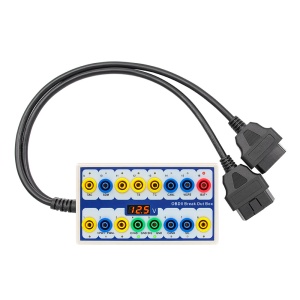 Tester comunicare OBDII cutie breakout OBD2 cu indicatori LED functie alimentare ECU convertor interfata OBD1 la OBD2 vedere mufa si cablu