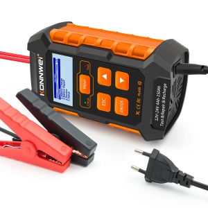tester Konnwei KW520 montat pe panou demonstrativ cu cabluri si baterie