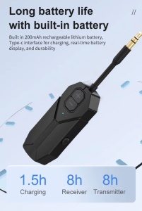 Transmitator receptor audio Bluetooth 5.4 Techstar M126 negru – vedere laterala