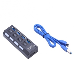 USB Hub Techstar® HB4, 3.0 High Speed, 4 Port USB 3.0, Buton On/Off, Conexiune USB 3.0 de mare viteza, USB - Img 3