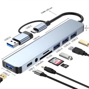 Hub USB-C Techstar CYC8IN2 cu specificatii tehnice si porturi detaliate