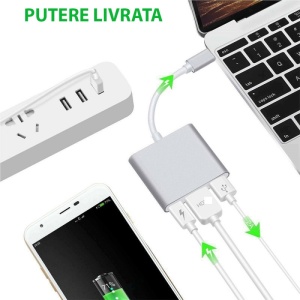 Adaptor multifunctional Techstar DJ3IN1 conectat la laptop si monitor extern
