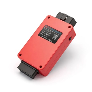 Adaptor OBD truck 24V la 12V vedere laterala spate, carcasa rosie model OBD-01