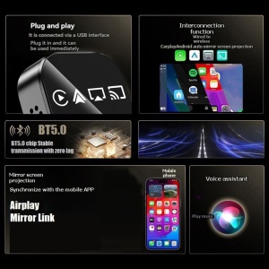 Adaptor Techstar Wired to Wireless pentru CarPlay si Android Auto, compatibil cu telefoane iOS si Android