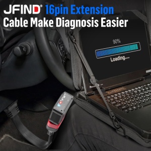 Cablu extensie OBDII JF36 prezentare pe fundal tehnic negru