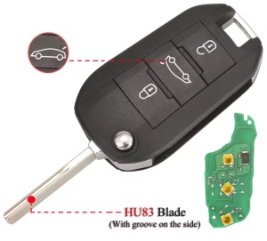 cheie auto programabila techstar citroen peugeot 3 butoane cip id46 pcf7941 si lama hu83