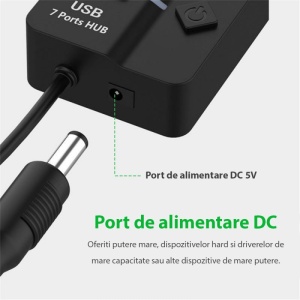 Hub USB Techstar HUBA2401 cu cablu integrat si LED-uri pentru fiecare port