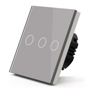 Intrerupator smart touch Techstar gri cu trei zone tactile si sticla securizata