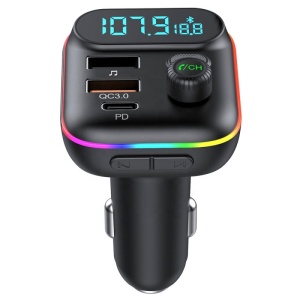 Modulator FM Techstar® T70, Bluetooth 5.0, Voltaj Baterie, USB, QC 3.0 + 18W PD Type C, MicroSD, RGB - Img 7
