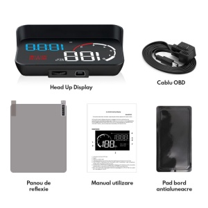 Proiector informatii de bord pe parbriz, Head Up Display Techstar® OBD II, M10, display 3,5 inch, proiectie afisaj bord pe parbriz, turatia, viteza, temperatura apei, kilometrajul - Img 5