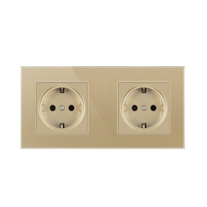 Resigilat Priza Techstar® Crystal TS2, Dubla, Sticla Securizata, Culoare Auriu Sandcastle, 16A