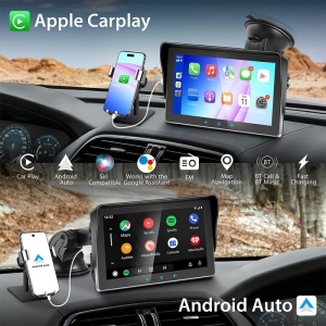 Resigilat Sistem Multimedia Techstar® Apple Carplay/Android, Ecran tactil, 7 inch 1080P Full HD, Bluetooth, Mirror Link/card TF/USB/AUX, Negru - Img 4