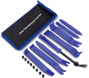 Set 17 Piese Demontare Tapiterie Auto, Spatule Plastic pentru Ornamente Bord, Clipsuri, Panouri Usi si Radio, Extractor Metalic, Husa Depozitare - Img 2