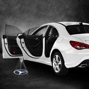 Kit logo LED Mercedes dedicat - 2 embleme iluminate, montaj ușor pe portiere