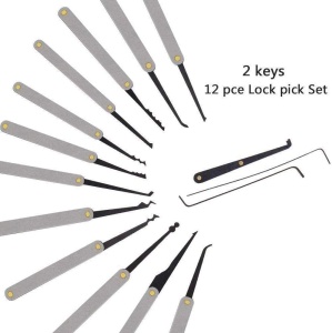 Set Instrumente Lacatuserie Lock Picking, Lacat Transparent de Antrenament, 17 Unelte Metalice, Set 5 in 1 Tip Card, 2 Chei, Trusa Practica pentru Incepatori - Img 2