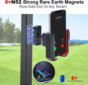 Suport magnetic pentru telefon pentru carucior de golf, 8 magneti N52, rotire 360°, prindere reglabila, utilizare cu o singura mana - Img 5