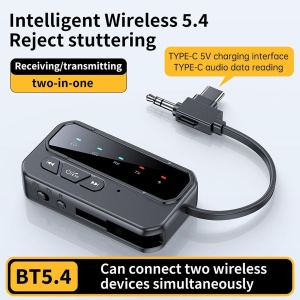 Adaptor Bluetooth 5.4 TX/RX cu Dual Pairing si transmisie audio cu latenta redusa