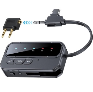 Adaptor Bluetooth 5.4 cu cablu AUX integrat si adaptor audio pentru avion