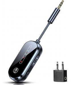 Adaptor Audio Bluetooth 6.0 2-in-1 Receiver + Transmitter Techstar, TX/RX, Dual Pairing, AUX 3.5 mm, Baterie 250 mAh, Hands-Free, Low Latency, raza 10 m, pentru Avion, TV, Auto si Casti