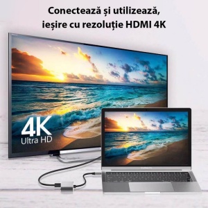 Adaptor USB-C Techstar DJ4IN1 pentru proiectoare si ecrane multiple