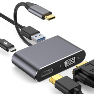Adaptor multifunctional 4 in 1 Techstar DJ4IN1 USB-C cu HDMI 4K, VGA, USB 3.0 si PD Port