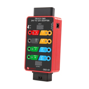 Adaptor OBD camion 24V la 12V vedere frontala, model OBD-01 cu porturi diagnoza si alimentare