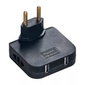 Adaptor triplu electric negru cu mufa Schuko