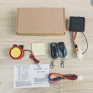 Continut pachet alarma antifurt Techstar 12V cu unitate sirena telecomenzi cablaj si manual