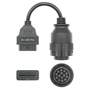 Cablu adaptor Catterpillar CAT-14 pin Deutsch femela → OBD-II 16 pin femela pentru utilaje grele, excavatoare, generatoare si incarcatoare