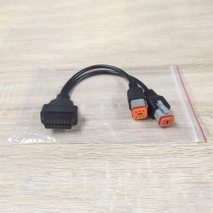Detaliu mufe adaptor: OBD2 16 pini female si conectori Harley 4p/6p