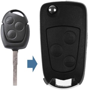 Carcasa cheie auto Techstar briceag flip HU101 3 butoane - conversie cheie clasica in cheie flip (inainte/dupa)