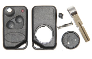 Carcasa cheie flip 2 butoane RFC pentru Range Rover P38 1994-2002 carcasa aftermarket pentru telecomanda Land Rover vedere ansamblu cu componente