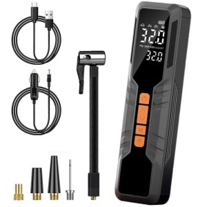 Compresor auto portabil Techstar LW-8018 cu afisaj digital LCD si lanterna LED, presiune maxima 10.3 bar (150 PSI), baterie reincarcabila 6000mAh, incarcare USB Type-C, umflare rapida 20L/min, putere 60W, pentru Masini, Motociclete, Biciclete si Mingi